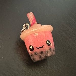Handmade Bubble Tea Boba Cup Necklace Keychain Charm 2cm